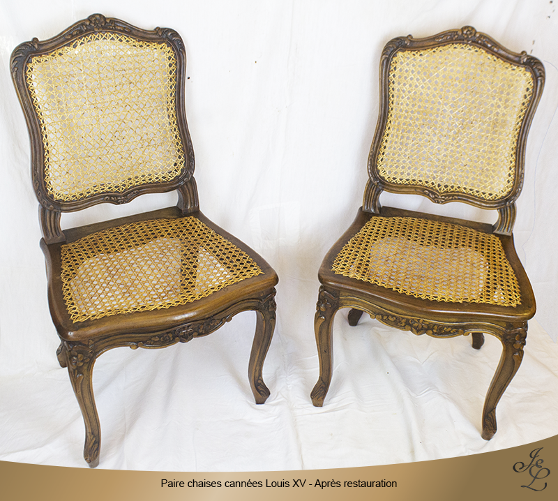 09-Paires chaises cannées Louis XV estampillée