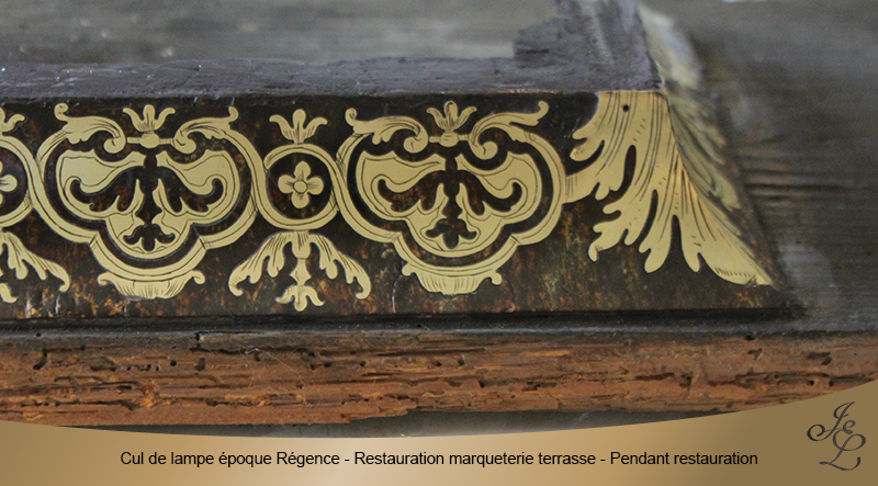 17-Cul de lampe époque Régence - Restauration marqueterie terrasse - Pendant restauration