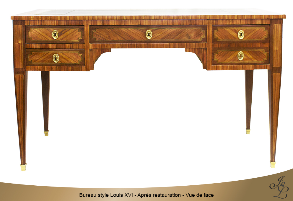 Bureau style Louis XVI - Après restauration - Vue de face