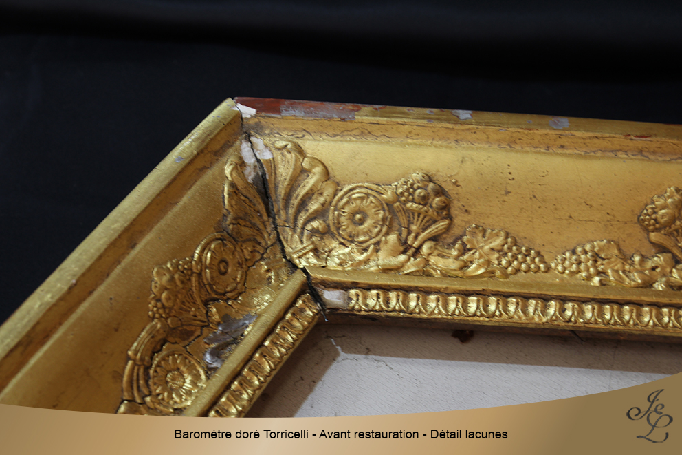 Baromètre doré Torricelli - Avant restauration - Détail lacunes